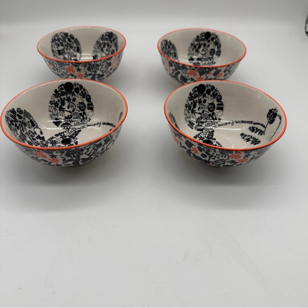Disney Mickey Mouse Ceramic Snack Rice Bowls Orange & Black Set of 4